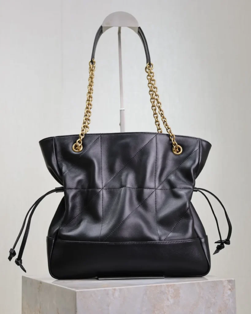 Black Geometric Side-Tie Shopper — rear view