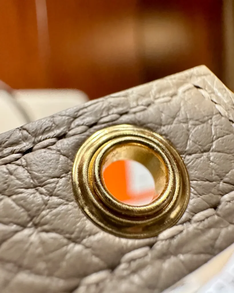 Picotin-Inspired 18 Beige Marfa Bucket Bag, eyelet detail view