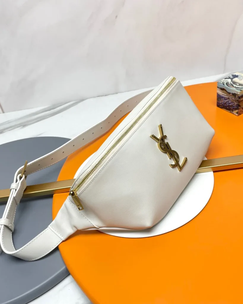 Cream Smooth-Look Zip Belt Bag — angled front view