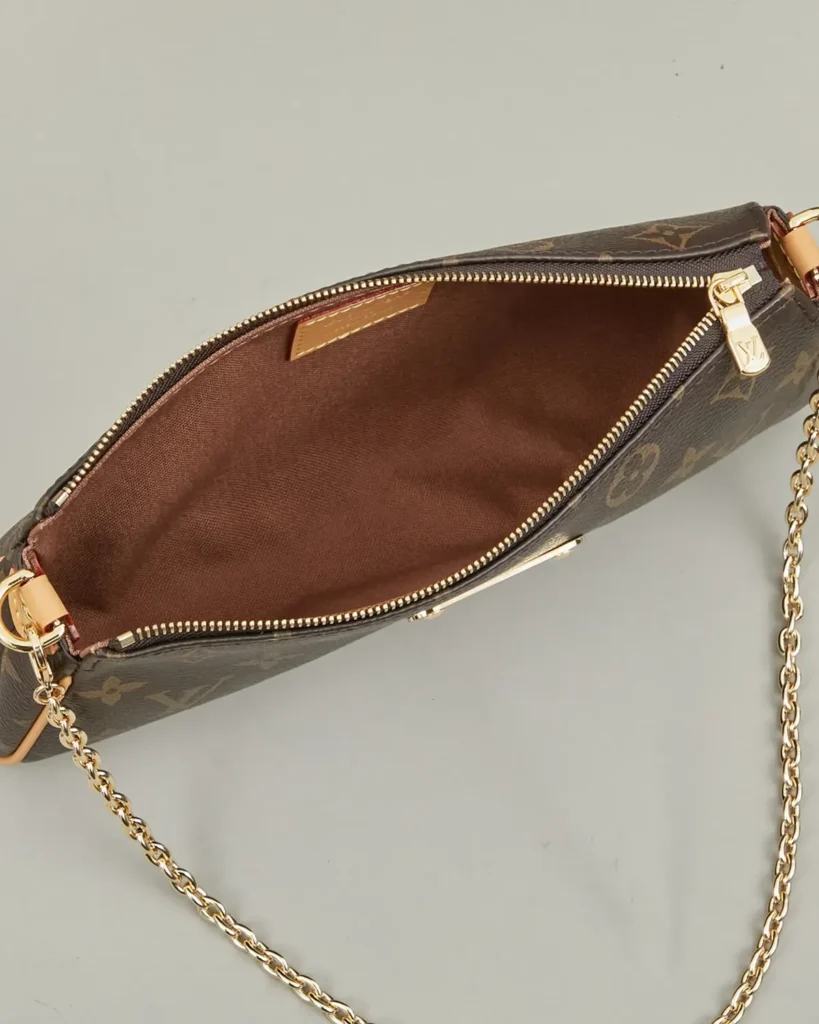 Brown Monogram Gold-Plate Chain Clutch — interior view