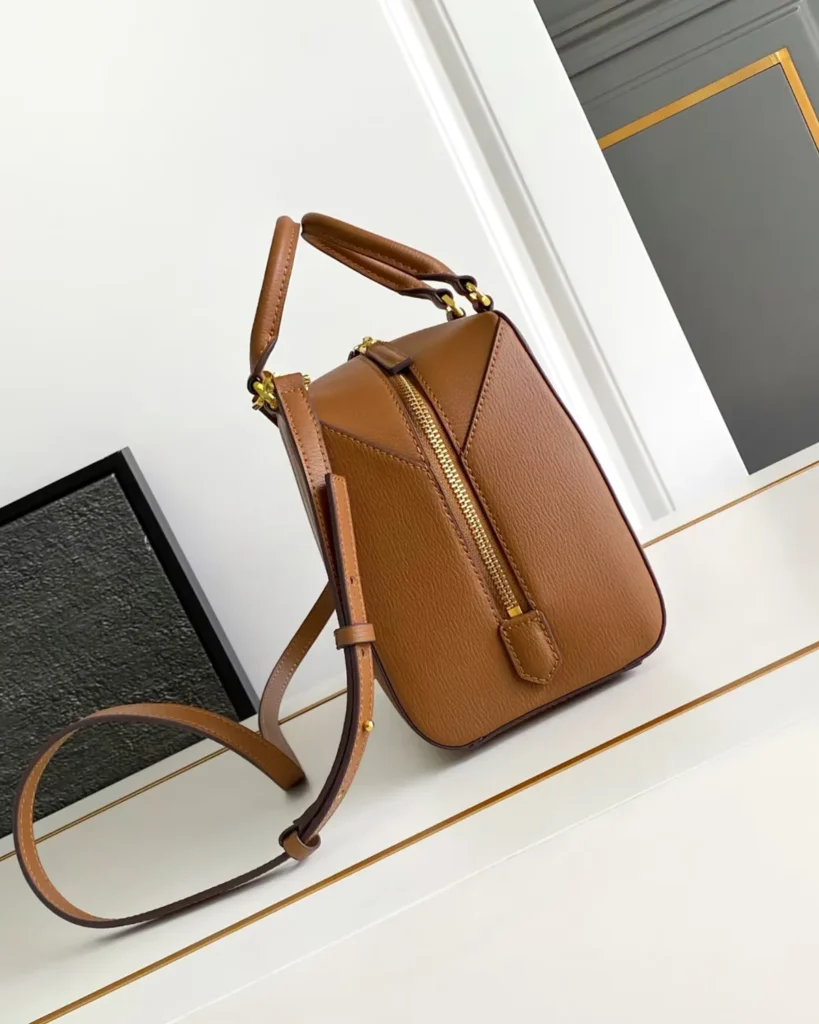 Tan Domed Top Handle Bag — side view