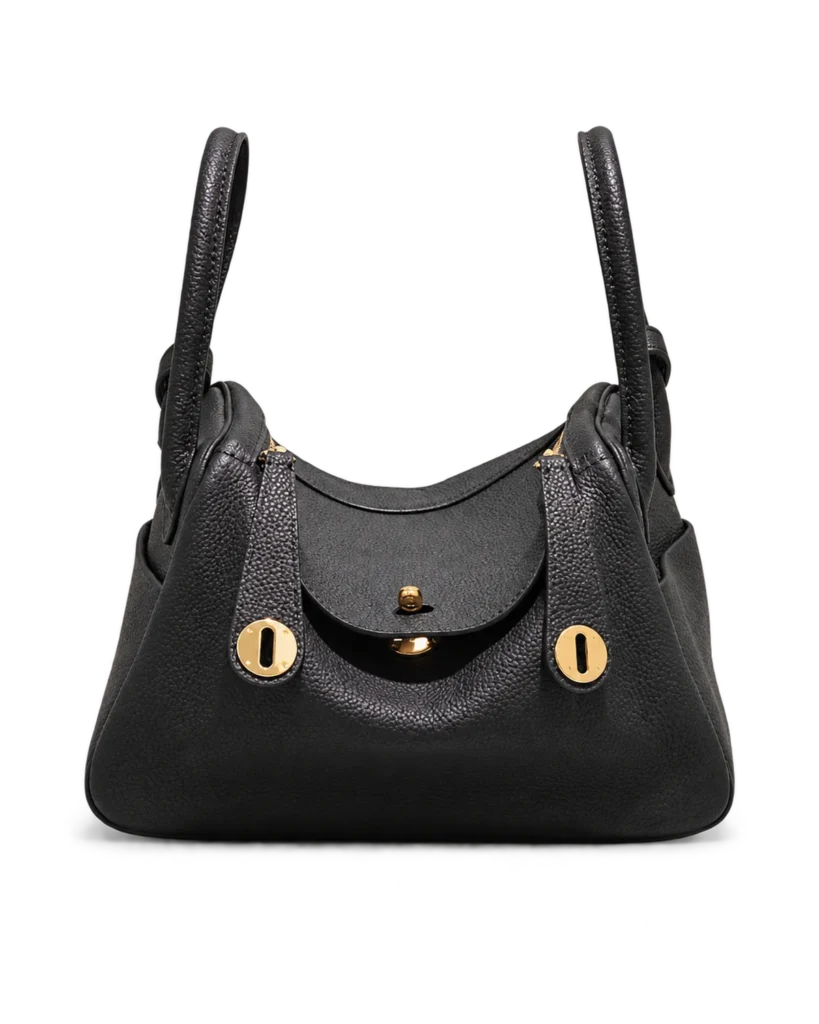 Black Folded Shoulder Bag with Gold-Tone Details — main view