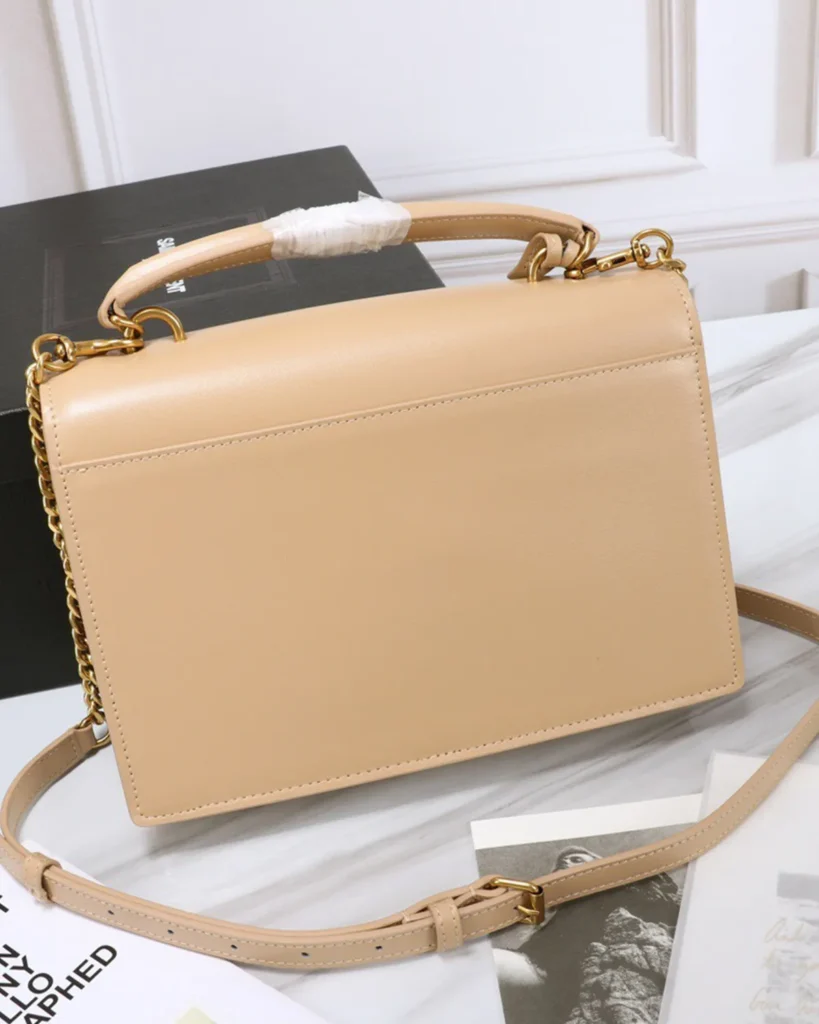 Beige Accordion Chain Flap Bag — rear view