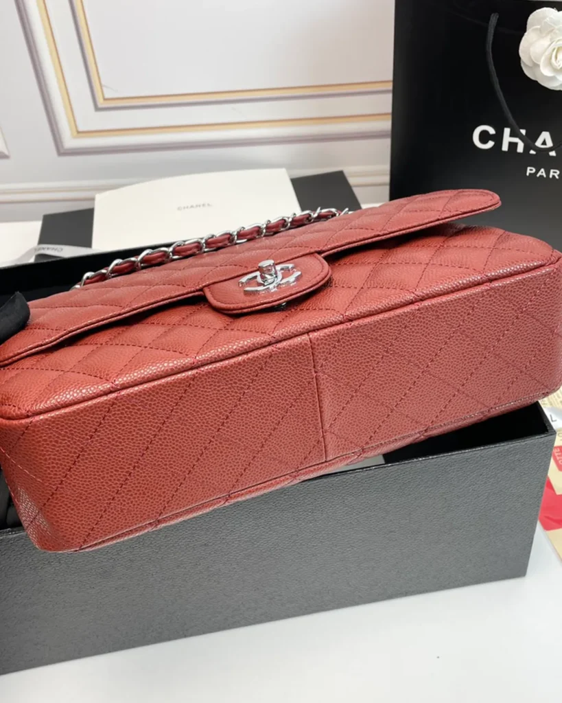 Rust Red Quilted Chain Flap Bag — base view