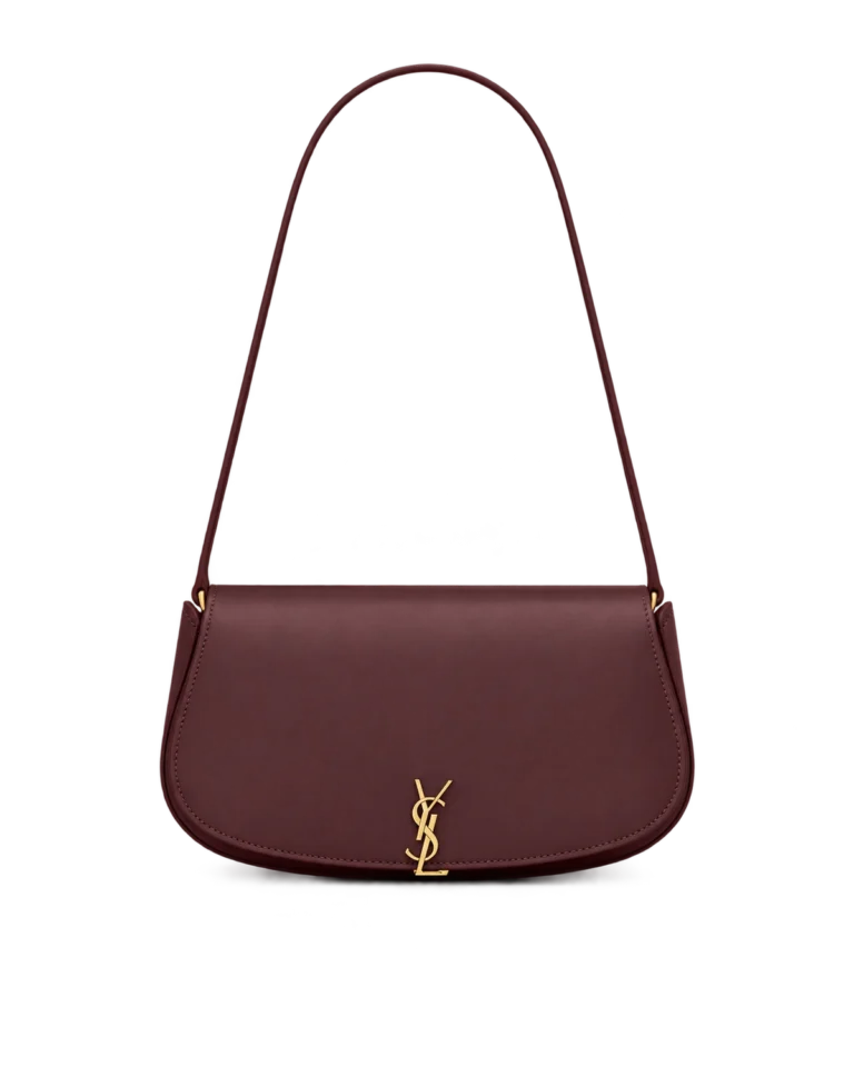 Burgundy Curved-Flap Shoulder Bag — upright front view