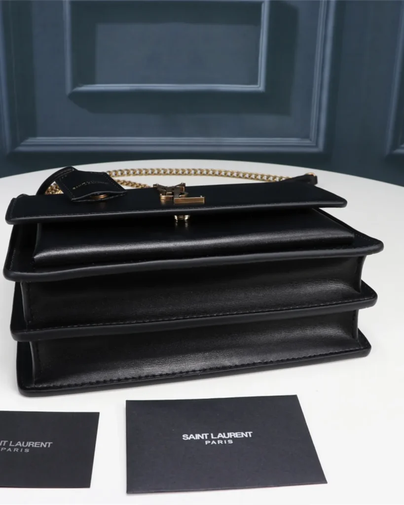 Black Accordion Chain Flap Bag — base view