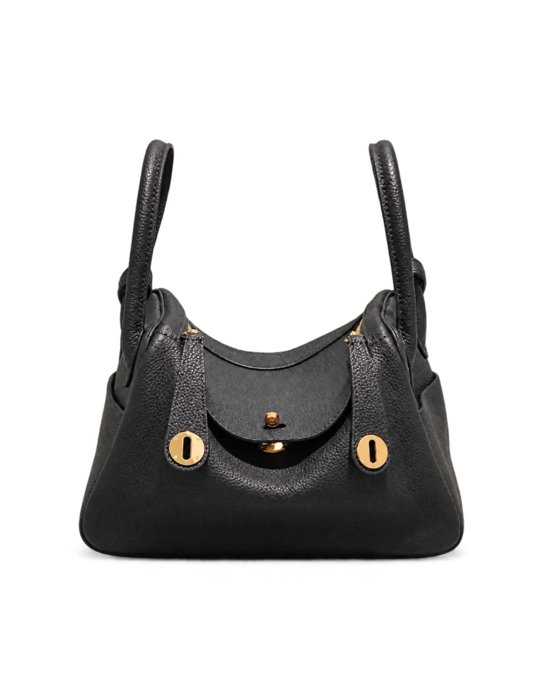 Black Folded Shoulder Bag with Gold-Tone Details — upright front view