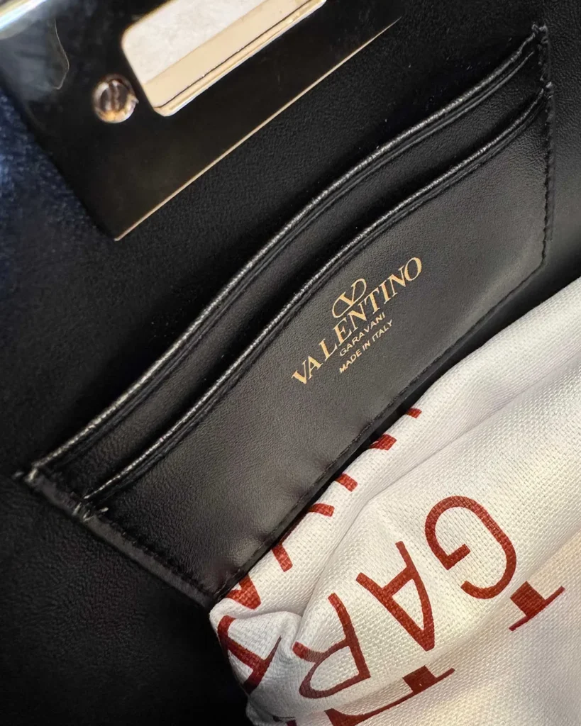 Black Studded Border Top-Handle Tote — interior label view