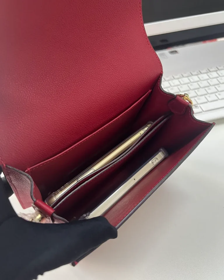 Red roulis-inspired mini bag, interior view