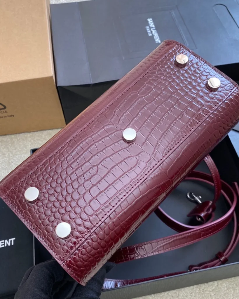 Burgundy Embossed Accordion Tote — base view
