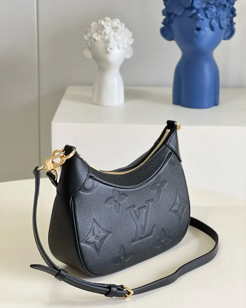 Black Mini Moon-Inspired Crescent Bag — long strap view