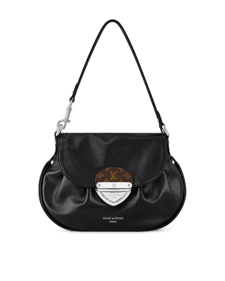 Black Gathered Flap Shoulder Bag — upright front view