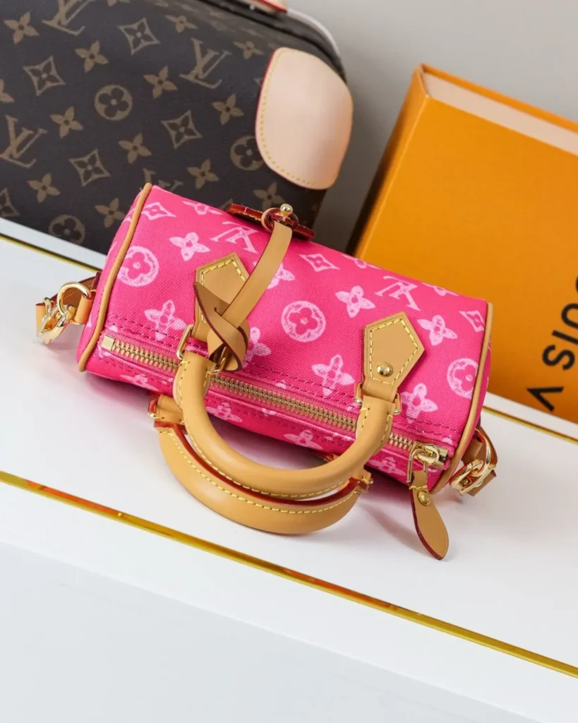 Pink Monogram Mini Duffle Bag — top view