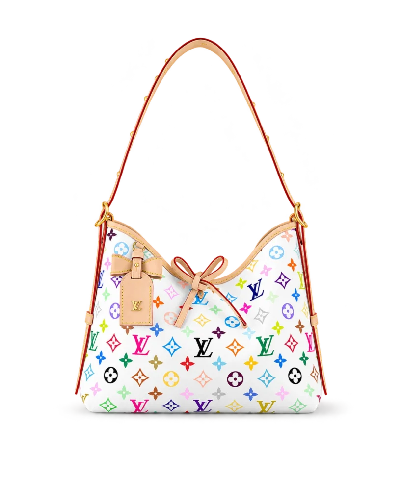 White Multicolor Monogram Bow Shoulder Bag — upright front view