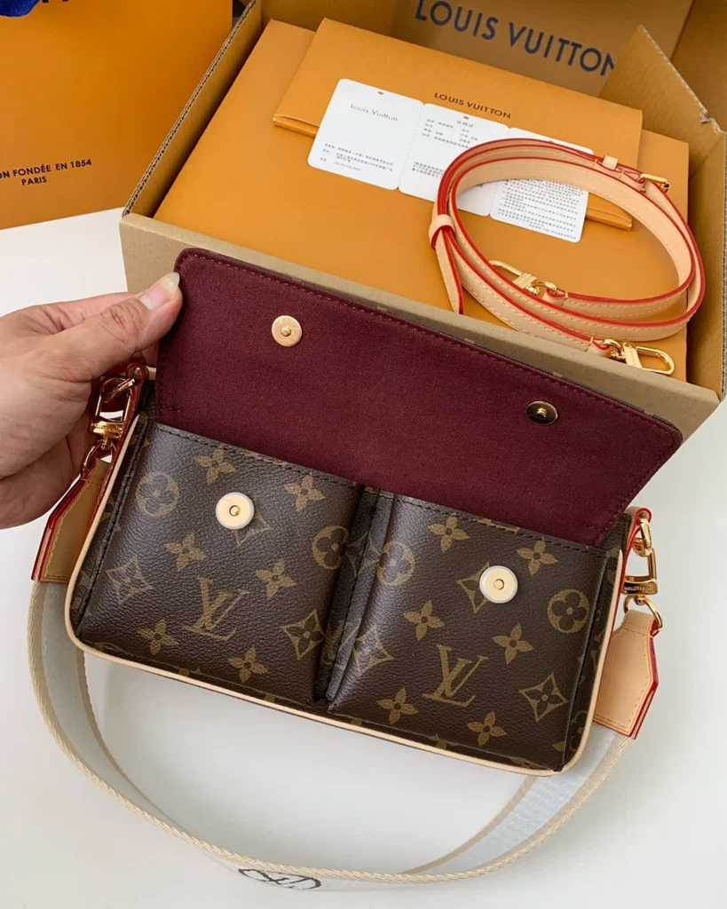 Brown Monogram Front-Pocket Shoulder Bag — open front view
