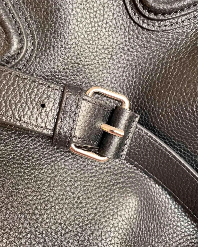 Black Rounded Twin-Handle Satchel — buckle detail