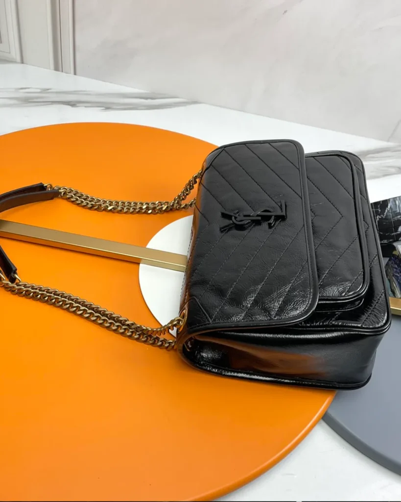 Black Crinkled Chevron Flap Shoulder Bag — side view