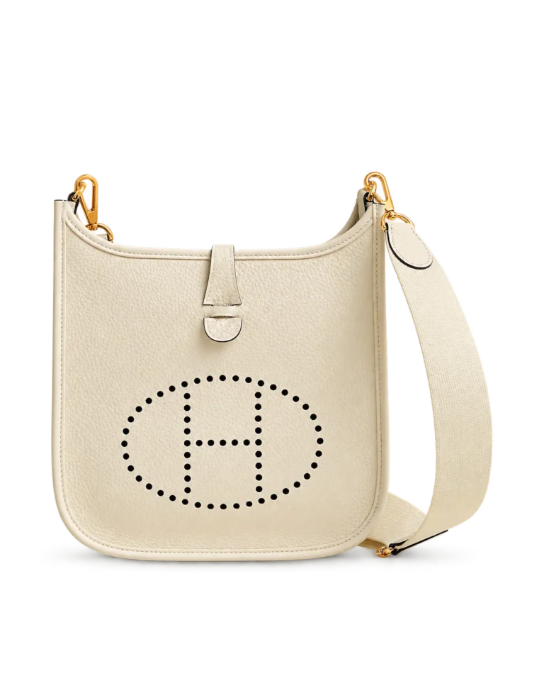 Evelyne-Inspired Ivory Perforated Shoulder Bag, front with matching woven strap