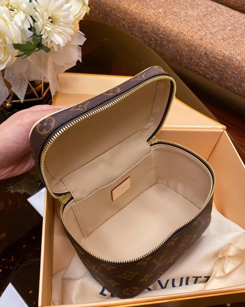 Brown Monogram Top Handle Vanity Case — interior view