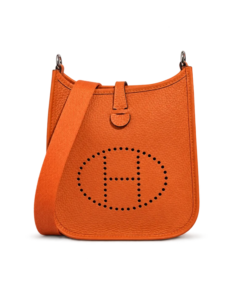 Evelyne-Inspired Mini Orange Crossbody Bag, front with matching strap