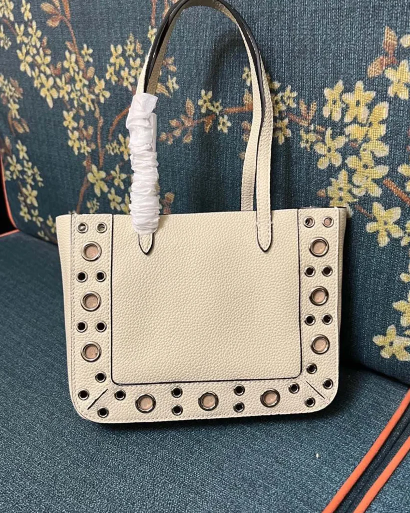 Cream Studded Long-Handle Tote — rear view