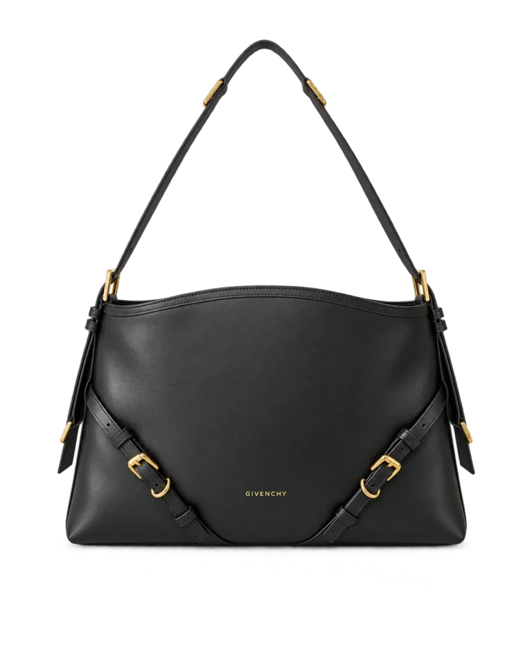 Black Curved-Top Buckle Shoulder Bag — upright front view