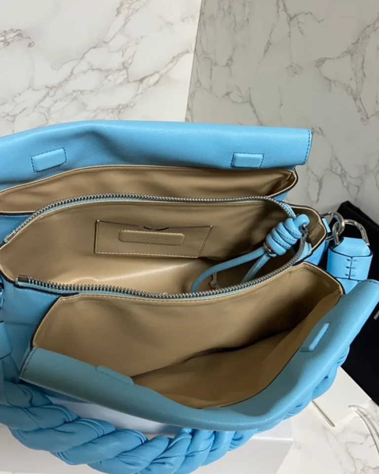 Blue Braided-Handle Flap Bag — interior