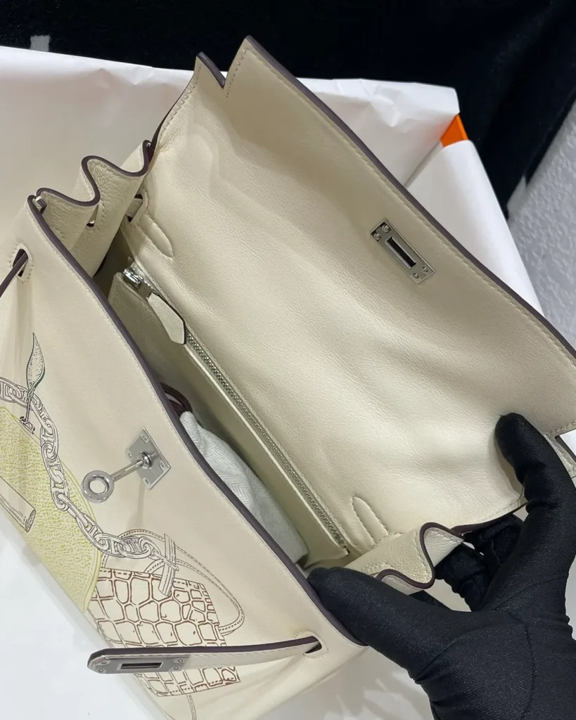 Ivory Illustrated Top-Handle Bag — interior view