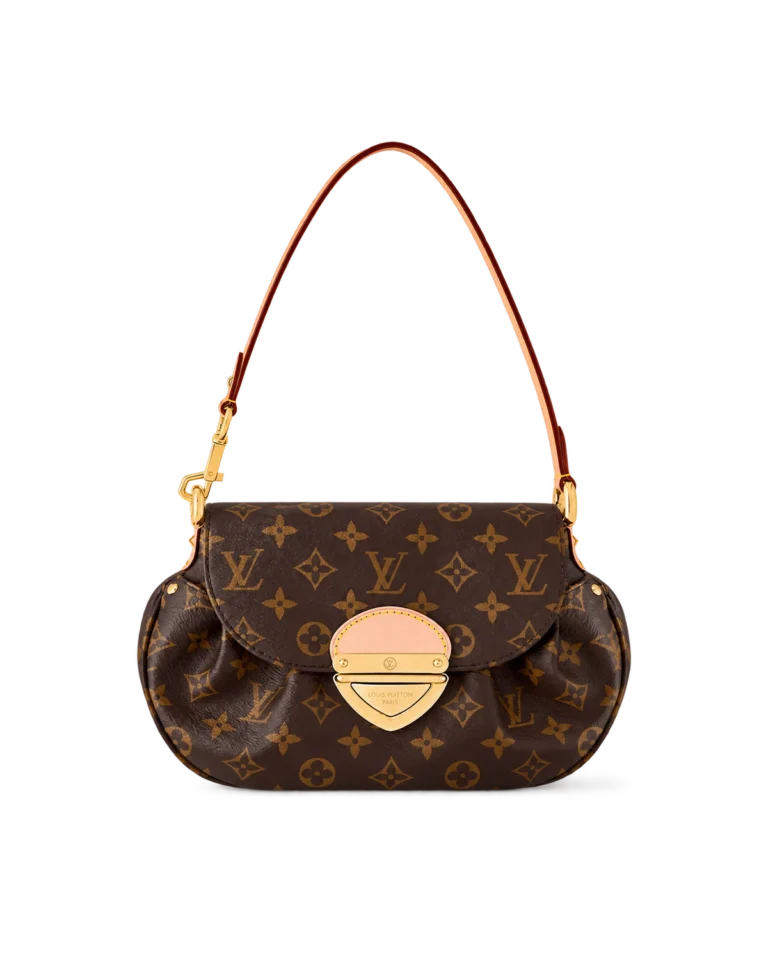 Brown Monogram Curved Flap Shoulder Bag — upright front view