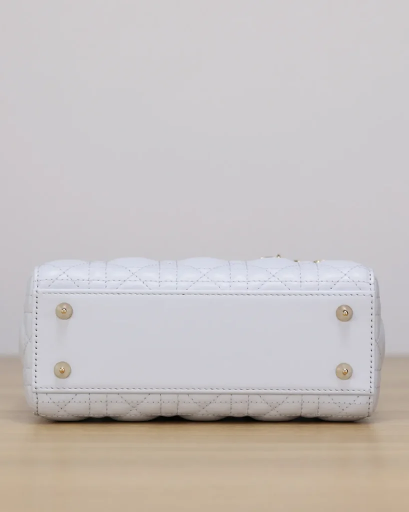 Pale Gray Quilted Top Handle Bag — base view