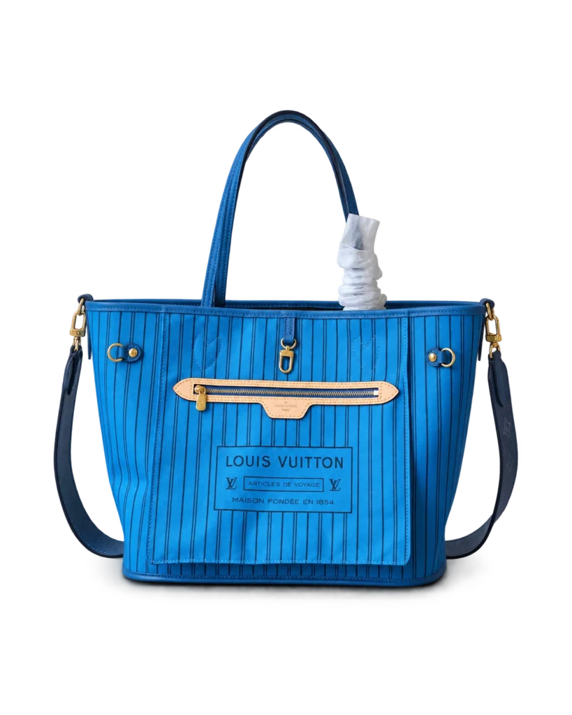 Blue Striped Reversible Monogram Tote — upright front view