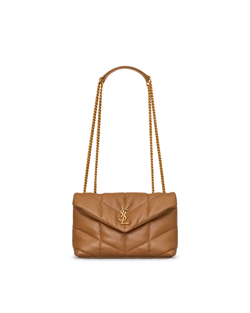 Caramel Quilted Chain Shoulder Bag — front view