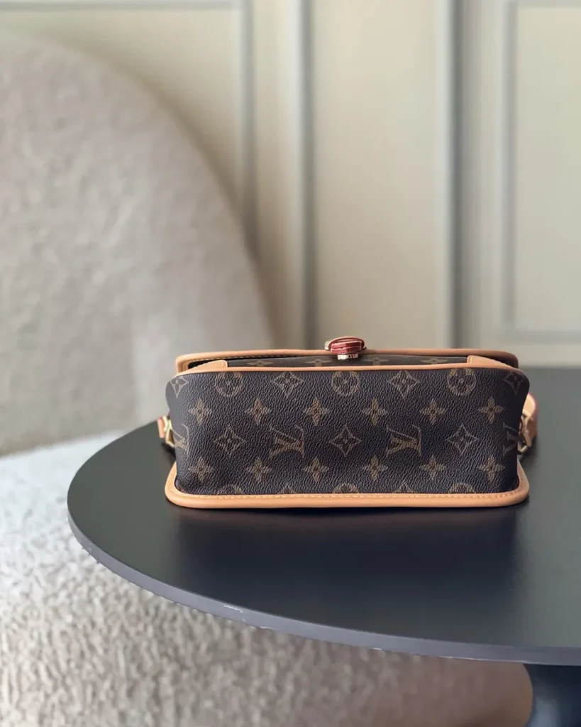 Brown Monogram Buckle Satchel — base view