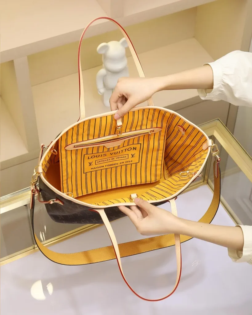 Yellow Striped Reversible Monogram Tote — interior view