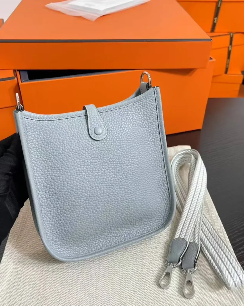 Evelyne-Inspired Mini Flax Blue Crossbody Bag, rear panel