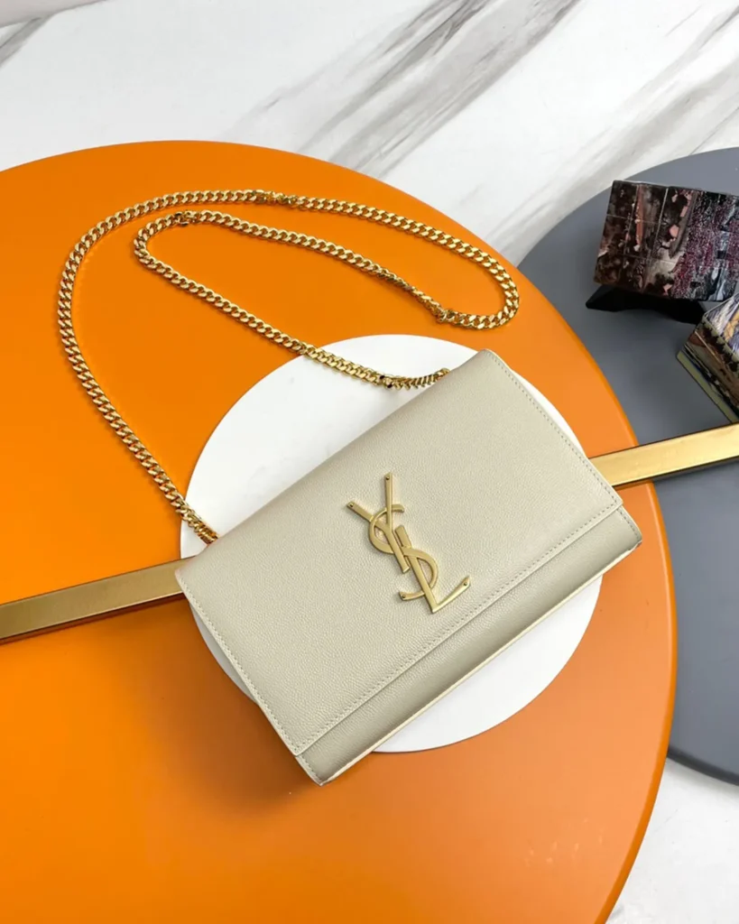 Cream Rectangular Chain Flap Bag — front view