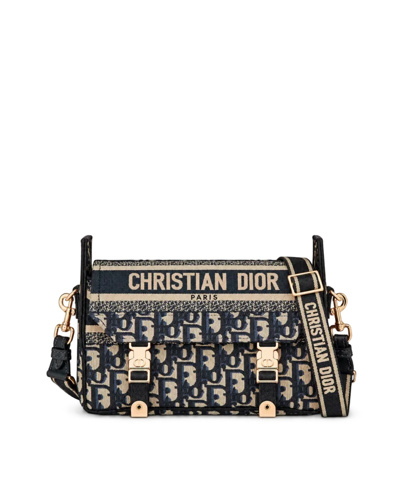 Navy Monogram Twin-Clasp Messenger Bag — main view