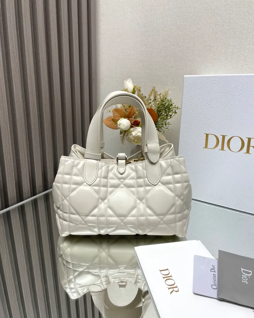 Ivory Soft Quilted Tote — front detail view