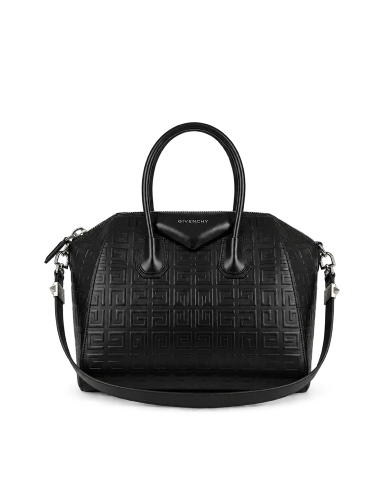 Black Geometric Embossed Twin-Handle Satchel — main view