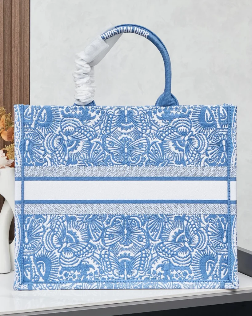 Blue Butterfly Pattern Tote — rear view