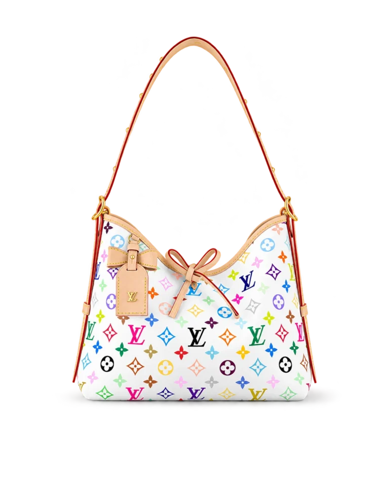 White Multicolor Monogram Bow Shoulder Bag — upright front view