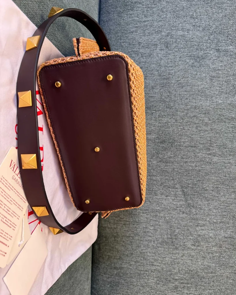 Tan Woven Top-Handle Tote — base view