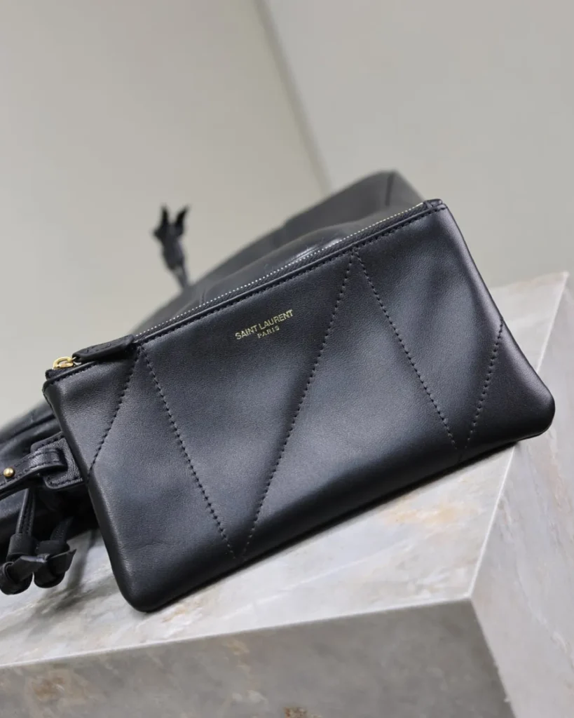 Black Geometric Side-Tie Shopper — pouch view