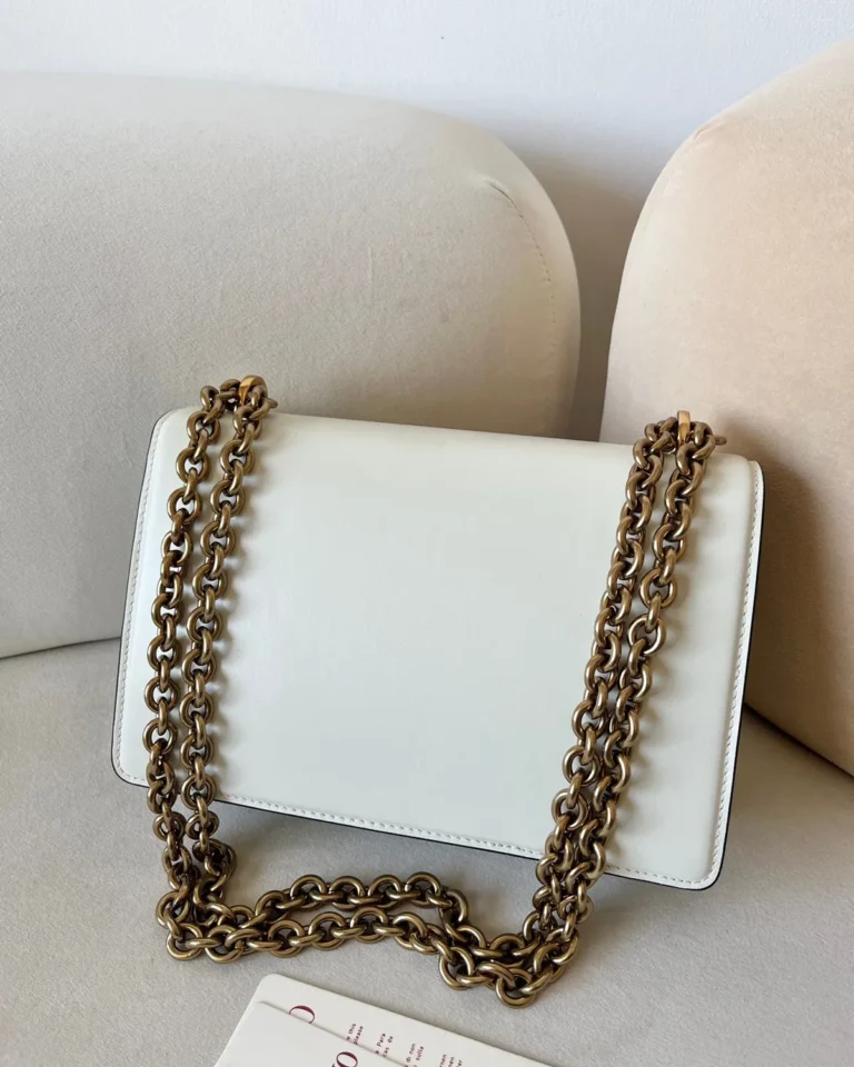 Ivory Curved-Flap Chain Shoulder Bag — rear view