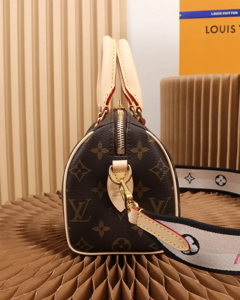Brown Monogram Boston Bag with Wide Strap — side view