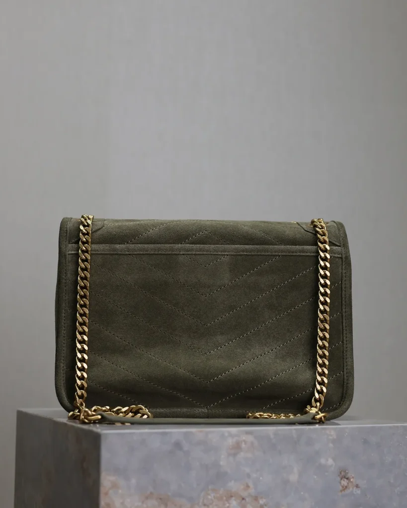 Olive Chevron Chain Flap Bag — rear view
