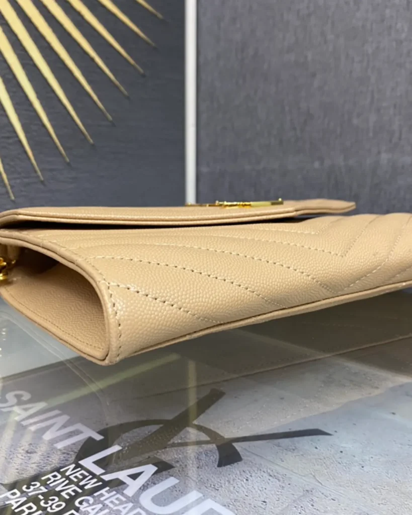 Beige Chevron Envelope Chain Wallet — base view