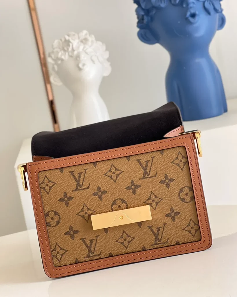 Two-Tone Brown Monogram Flap Bag — open flap view