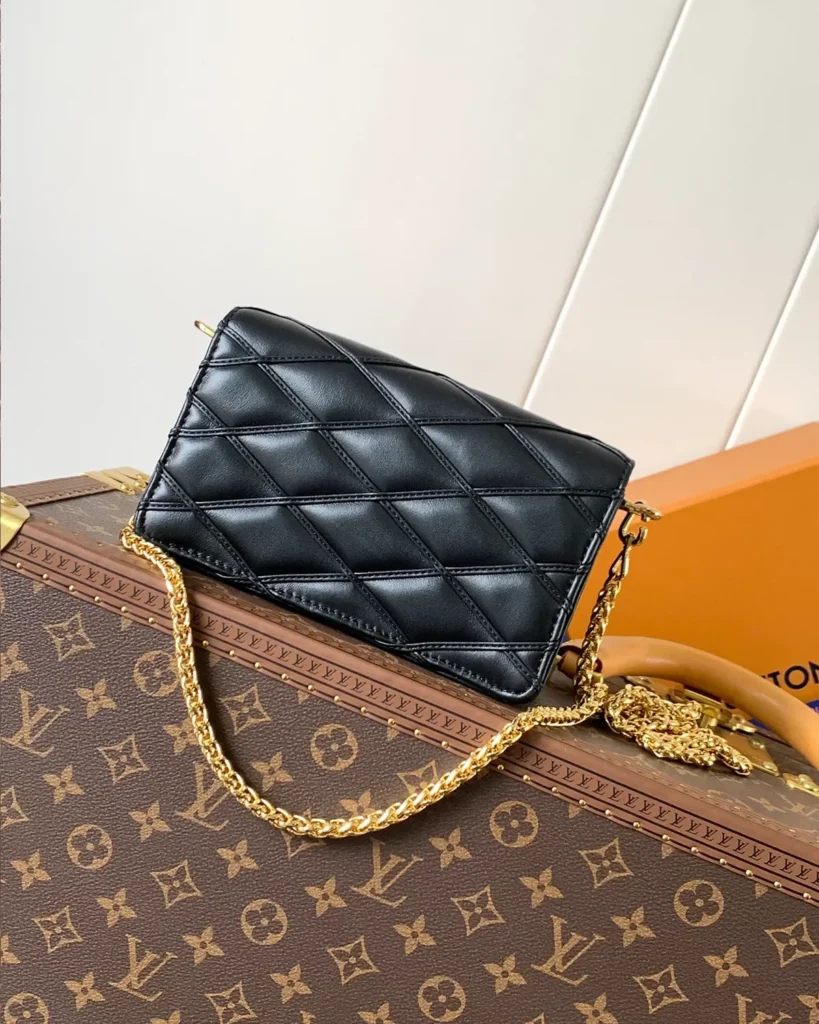 Black Quilted Chain Flap Bag — rear view