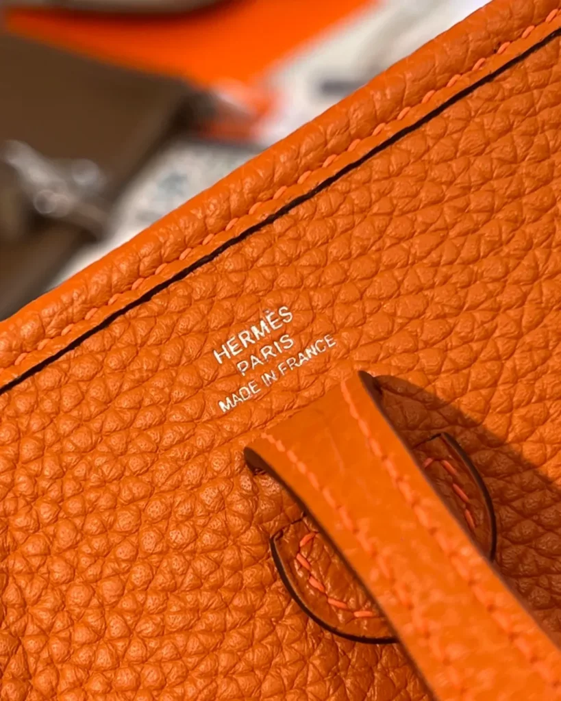 Evelyne-Inspired Mini Orange Crossbody Bag, embossed detail near opening